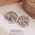 Detailed view of silver knotted twist design earrings made of durable stainless steel - Woven Hoop (FYD6097-1)