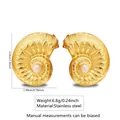 Gold stainless steel shell earrings with pearls measuring 2.59cm in height - Nautilus Pearl Style (FYD6193)