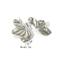 Detailed view of silver flower earrings with irregular textured finish and 45mm dimensions - Irregular Crumpled Minimalist Style (HQ6006-1) / Silver