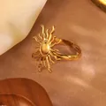 Elegant gold sun-shaped open ring with radiant rays and adjustable band for women - Sun Open Ring (FYD6065JZ)