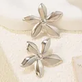 Detailed view of silver five-petal flower stud earrings with a polished mirror finish - Simple Five-Petal Flower (FYD6159-1)