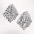 Macro shot of silver liquid metal geometric flower earrings with wrinkled texture surface - Folded Geometric Rhombus (HQ6005-1)