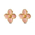Detailed macro view of pink enamel flower earrings with textured gold metal center - Stud Earrings Only (FYD6111-pink)