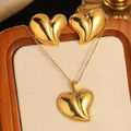 Parure de bijoux en acier inoxydable doré avec collier et boucles d'oreilles cœur - Style de Cœur Bombé 3D (HQ6003+HQ021)