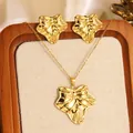 Parure de bijoux en acier inoxydable doré avec pendentifs et boucles d'oreilles feuilles - Style de Texture de Veine de Feuille Réaliste (FYD6103XL+FYD6103EH)
