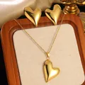 Parure de bijoux en acier inoxydable doré avec collier pendentif cœur poli et boucles d'oreilles - Style de Cœur Arrondi Poli Miroir (FYD6135+FYD6135XL)