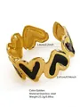 Bracciale rigido aperto in acciaio inossidabile dorato con motivi a cuore in smalto nero - Nero