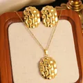 Ensemble de bijoux dorés à texture tressée avec boucles d'oreilles et collier assorti - Style Ovale Texture Tressée Vintage (FYD6104+FYD6104XL)