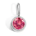 8mm round birthstone pendant in polished stainless steel with pink crystal - Silver Tone July Rose Red