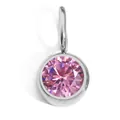 Minimalist 8mm round pink birthstone pendant with silver stainless steel bezel setting - Silver - October Pink