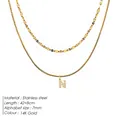 Collana a doppio strato in acciaio inossidabile placcato oro 14K con lettera N di cristallo - Stile Lettera M