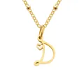 Gold-plated stainless steel letter D necklace with heart detail and golden beads - Letter D / Gold
