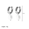 Detail view of silver stainless steel hoops with pearls, height 3.3cm, weight 16g - Steel