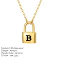 Golden 14K gold plated stainless steel padlock pendant necklace with letter B engraving - Letter B