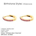 13mm stainless steel hoop earrings in 14K gold finish with ten rose pink zircon stones - July Rose Red