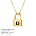 Gold stainless steel necklace featuring a padlock pendant with engraved letter D detail - Letter D