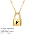 14K gold plated stainless steel padlock necklace featuring black letter F pendant - Letter F / Steel