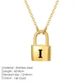14K gold plated stainless steel lock necklace featuring a black letter I pendant - Letter I