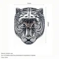 Silver tiger head stainless steel ring for men showing size measurements and dimensions - US7 / Steel