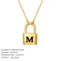 14K gold plated stainless steel padlock necklace with letter M pendant and adjustable chain - Letter M