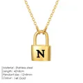 14K gold plated stainless steel padlock necklace with letter N pendant, 42+8cm chain - Letter N