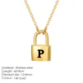 Gold plated stainless steel necklace featuring a letter P engraved padlock pendant - Letter P