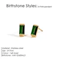 Boucles d'oreilles en acier doré 14K avec zircon vert émeraude, taille 3x7mm pour femme - Mai Vert (Couleur Émeraude)