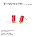 Boucles d'oreilles rectangulaires en acier inoxydable doré 14K avec pierre rouge - Juillet Rouge Rose (Couleur Rubis)