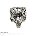 Tiger head ring in silver stainless steel finish with detailed 3D relief engraving - US7 / Steel