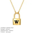 14K gold plated stainless steel letter W lock pendant necklace with adjustable chain - Letter W