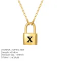 14K gold plated stainless steel necklace featuring a small padlock pendant with letter X - Letter X