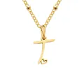 Gold plated stainless steel T-letter pendant necklace with heart detail on satellite chain - Letter T / Gold