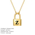 14K gold plated stainless steel lock necklace with black letter Z pendant - Letter Z