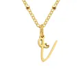 Golden V-letter pendant necklace with heart detail and beaded chain for women - Letter V / Gold
