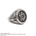 Vintage silver stainless steel hexagram signet ring with eagle wing side details - Steel / US7