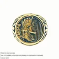 Vintage Roman Caesar coin signet ring crafted in polished gold stainless steel - US7 / 18K Gold