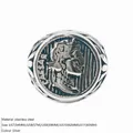 Vintage silver stainless steel ring with Caesar Roman coin relief design in size US7 to US11 - US7 / Steel