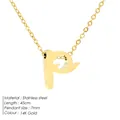 14K Gold plated stainless steel necklace featuring a lowercase letter P pendant - Letter P - Gold