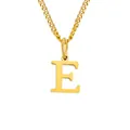 Polished 14K gold plated stainless steel necklace featuring a modern letter E pendant - E - Gold-Tone - 1 Piece
