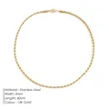 Collar de cadena de cuerda de 3mm en acero inoxidable chapado en oro 14k de 40cm - 3mm de ancho / 40CM / Dorado