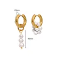 Detailed size view of asymmetric gold titanium hoop earrings with baroque pearls - Gold
