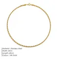 Cadena de cuerda trenzada acabado en oro de 14k ancho 4mm acero inoxidable de lujo - 4mm de Ancho / 40CM / Dorado
