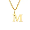 Minimalist 14K gold plated stainless steel necklace with letter M initial pendant - M - Gold-Tone - 1 Piece