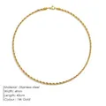 Cadena de cuerda de acero inoxidable chapado en oro de 14k de 4mm, longitud 45cm unisex - 4mm de Ancho / 45cm / Dorado