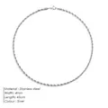 Collar de cadena de cuerda de acero inoxidable plateado, variante 4mm por 45cm - 4mm de Ancho / 45cm / Color acero