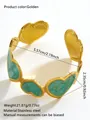Bracciale a cuore dorato in acciaio inossidabile con smalto verde acqua e design aperto - FYD6282SZ / Blu