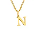 Minimalist golden 14K stainless steel necklace featuring a polished uppercase letter N pendant - N - Gold-Tone - 1 Piece