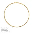Cadena de cuerda de 4mm en acero inoxidable bañada en oro de 14k, longitud 50cm, cierre - 4mm de Ancho / 50cm / Dorado