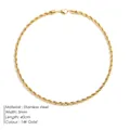 Cadena de cuerda trenzada de 5mm en acero inoxidable con acabado en oro de 14k - 5mm de Ancho / 40CM / Dorado