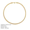 Collar de cadena de cuerda de 5mm de acero inoxidable chapado en oro 14k de 45cm - 5mm de Ancho / 45cm / Dorado